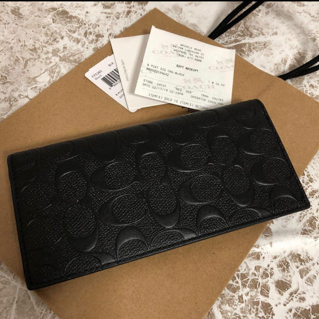 COACH 長財布 シグネチャーブラック F75365 エンボス加工