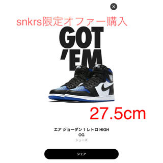 ナイキ(NIKE)のNike AIR Jordan 1 Royal Toe 27.5cm(スニーカー)