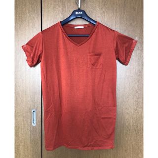 Vネック Tシャツ ブラウン 裾長め サラサラの肌触り ゆったりサイズ Lサイズ(Tシャツ(半袖/袖なし))