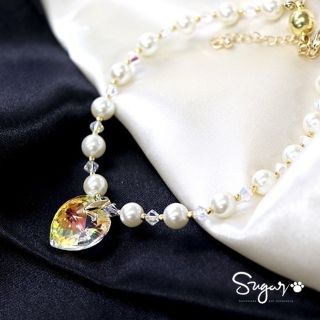 スワロフスキー(SWAROVSKI)のペットネックレス　ふっくらハート　の　クリスタル(犬)