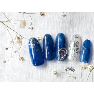 ネイルチップ《18》深い海のnail   ブルー　シルバー　　夏ネイル