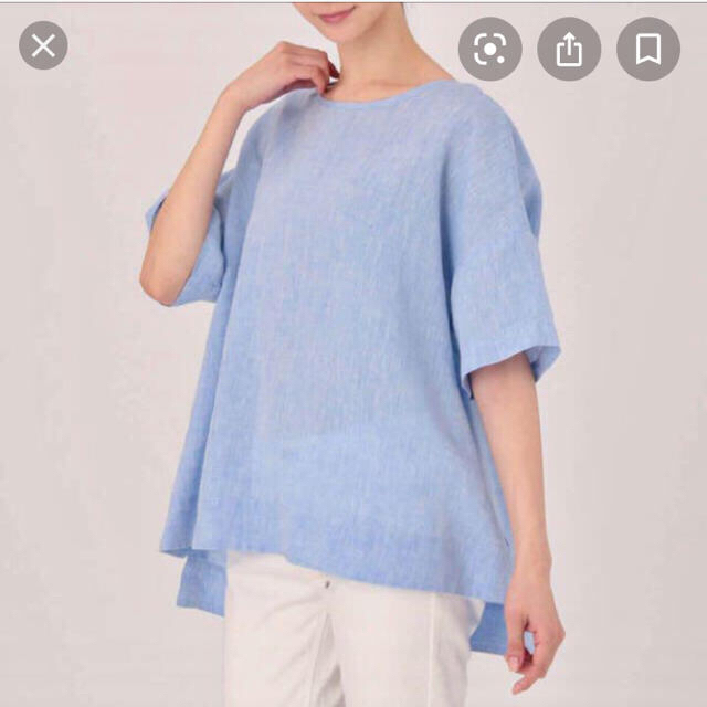 MUJI (無印良品)(ムジルシリョウヒン)のkazu3様専用 無印　白　フレンチリネン洗いざらし半袖ブラウス　 レディースのトップス(シャツ/ブラウス(半袖/袖なし))の商品写真