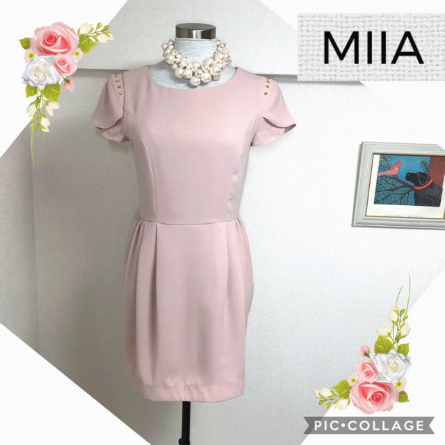 MIIA(ミーア)のミーアMIIAスタッズ付ピンクワンピース レディースのワンピース(ミニワンピース)の商品写真