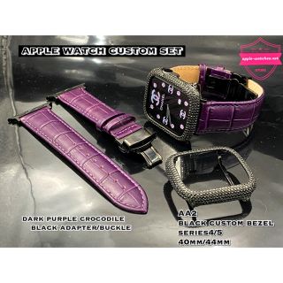 アップルウォッチ(Apple Watch)の◆40mm44mm◆アップルウォッチカスタムセットブラックカバーxパープルベルト(腕時計(デジタル))