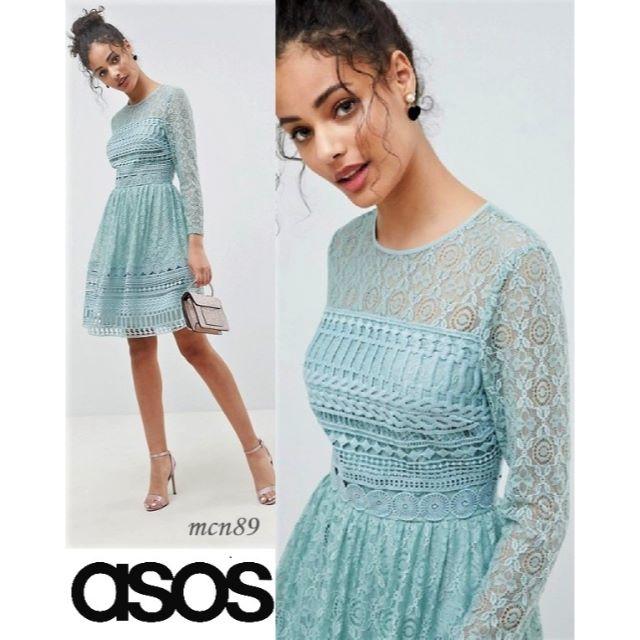 【新品・タグ付】asos　レースプリーツドレス　UK4