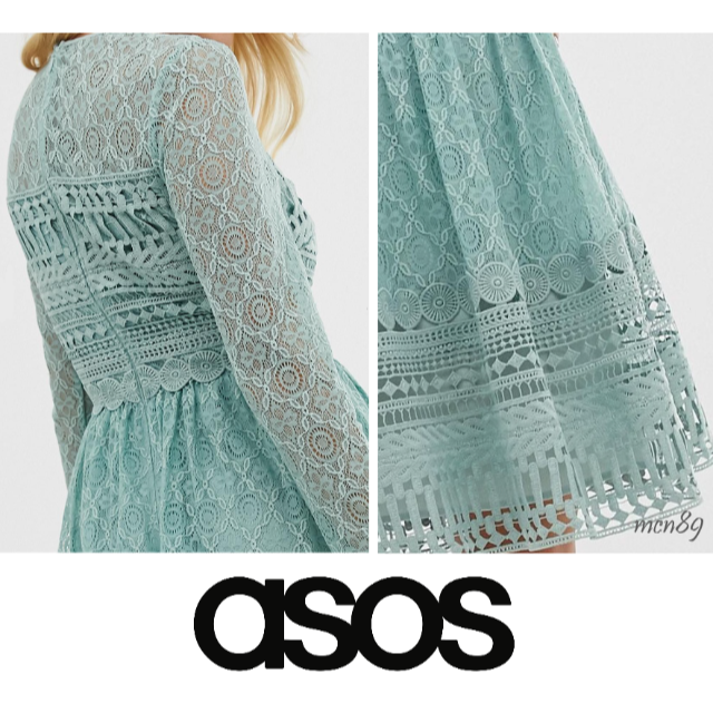 asos(エイソス)の【新品・タグ付】asos　レースプリーツドレス　UK4 レディースのワンピース(ひざ丈ワンピース)の商品写真