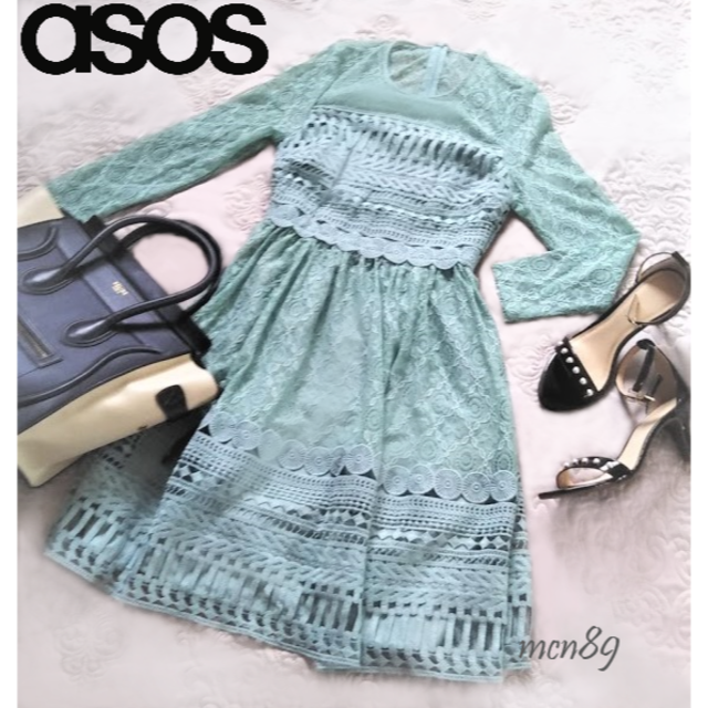 asos(エイソス)の【新品・タグ付】asos　レースプリーツドレス　UK4 レディースのワンピース(ひざ丈ワンピース)の商品写真