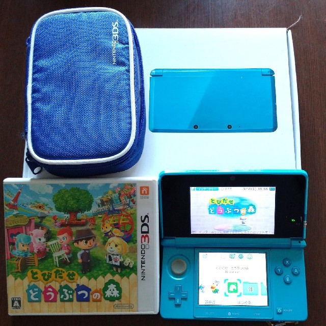 【美品】ニンテンドー3DS アクアブルー とびだせどうぶつの森 ケース付きお届け