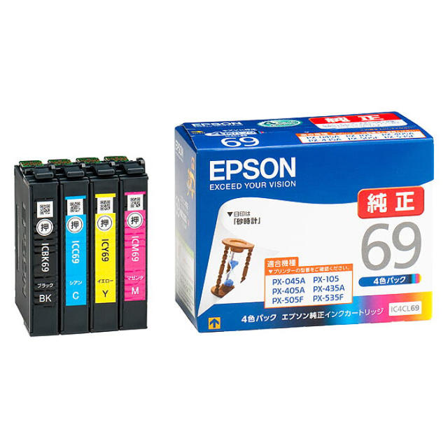 EPSON(エプソン)のエプソン純正インクカートリッジ 4色 IC4CL69 インテリア/住まい/日用品のオフィス用品(OA機器)の商品写真