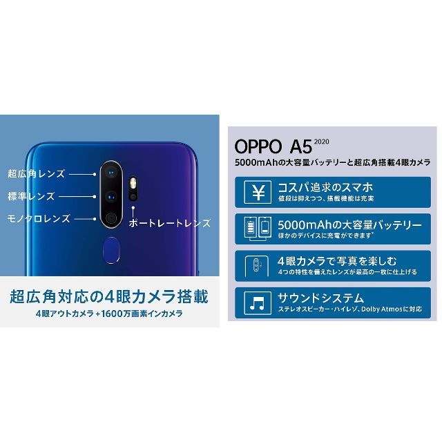 oppo A5 2020 64GB 新品 blue simフリー スピード発送