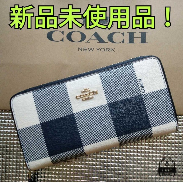 COACH(コーチ)の 【新品未使用】決算セール　コーチチェック柄長財布ネイビーホワイトF25966 レディースのファッション小物(財布)の商品写真