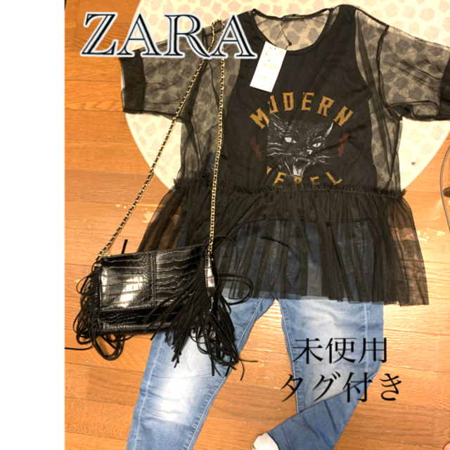 ZARA(ザラ)の［未使用・タグ付き］ZARA チュールTシャツ レディースのトップス(Tシャツ(半袖/袖なし))の商品写真