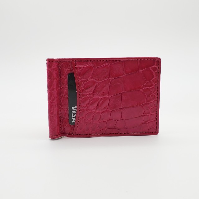 新品　本革　クロコダイル　マネークリップ  スリムウォレット　薄型　財布　ピンク
