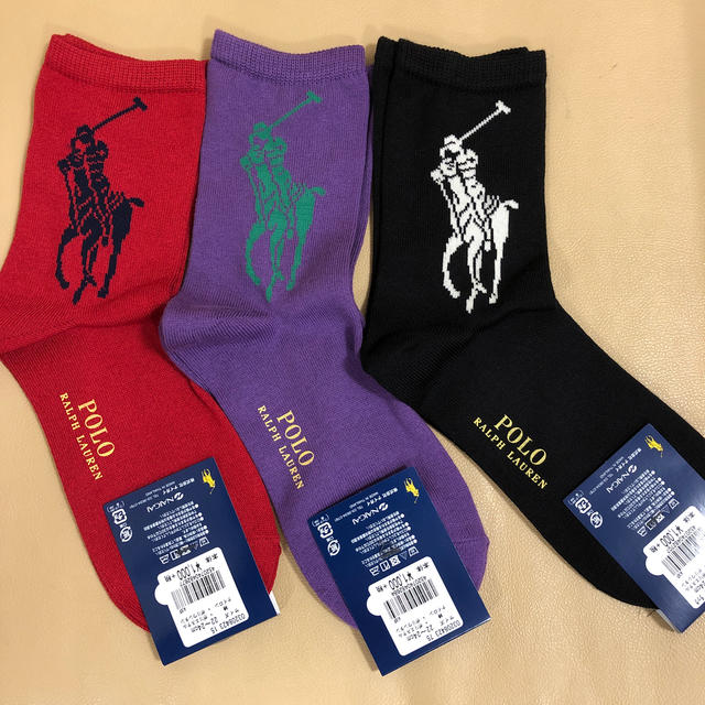 POLO RALPH LAUREN(ポロラルフローレン)の新品　レディース  ポロラルフローレン　デカポロ柄　綿ソックス3足組 レディースのレッグウェア(ソックス)の商品写真