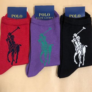 ポロラルフローレン(POLO RALPH LAUREN)の新品　レディース  ポロラルフローレン　デカポロ柄　綿ソックス3足組(ソックス)