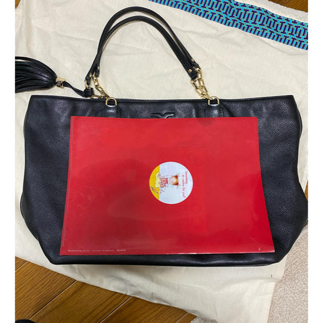 A4可 極美品 TORY BURCH レザー トートバッグ 黒 フリンジ○素材