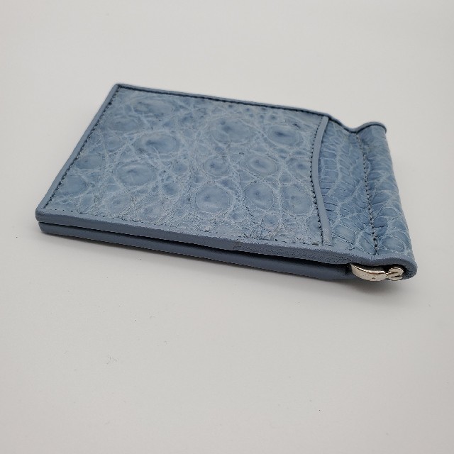 クロコダイル　ワニ革　財布　マネークリップ　スリムウォレット　ホワイトグレー　２ メンズのファッション小物(マネークリップ)の商品写真