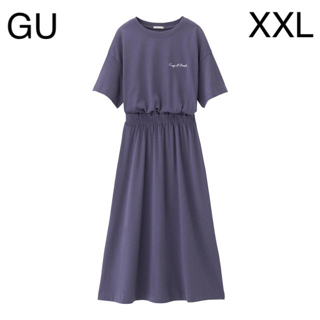 GU(ジーユー)のGU ウエストギャザーワンピース BLUE XXL レディースのワンピース(ひざ丈ワンピース)の商品写真