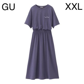 ジーユー(GU)のGU ウエストギャザーワンピース BLUE XXL(ひざ丈ワンピース)