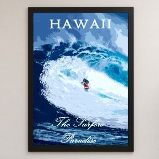 HAWAII ハワイ 観光 サーフィン イラスト 光沢 ポスター A3(その他)