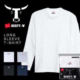 ヘインズ(Hanes)のHanes BEEFY 長袖 白 XLサイズ ロングスリーブT ビーフィー(Tシャツ/カットソー(七分/長袖))