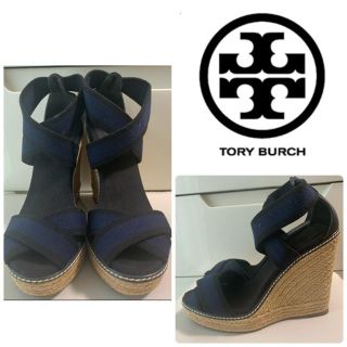 トリーバーチ(Tory Burch)のトリーバーチ　ブラックキャンバス　ウエッジ　サンダル(サンダル)