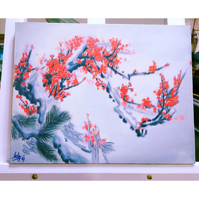 梅　風景画　油絵　絵画　インテリア