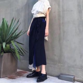 mame 17aw draped silky wool skirt