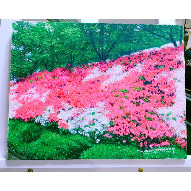 富士桜　風景画　油絵　絵画　インテリア