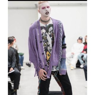 コムデギャルソン(COMME des GARCONS)のKIDILL★20ss クラッシュ　ニット　カーディガン　黒(カーディガン)