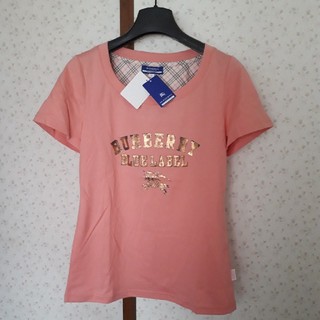 バーバリーブルーレーベル(BURBERRY BLUE LABEL)のバーバリー・ブルーレーベル　ピンク　ロゴTシャツ　カットソー　新品タグ付き　38(Tシャツ(半袖/袖なし))