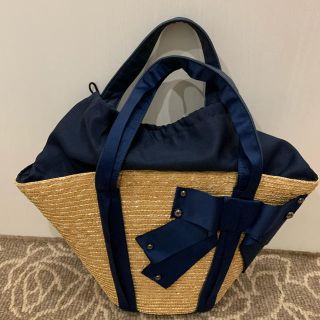 ランバンオンブルー(LANVIN en Bleu)のランバンオンブルー　リボンカゴバッグ(かごバッグ/ストローバッグ)