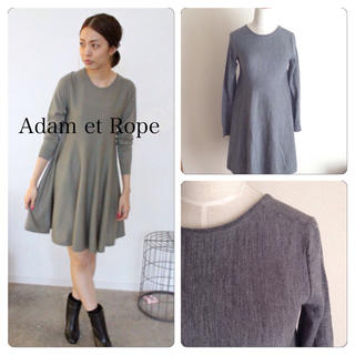 アダムエロぺ(Adam et Rope')のウール天竺フレアドレス(ひざ丈ワンピース)