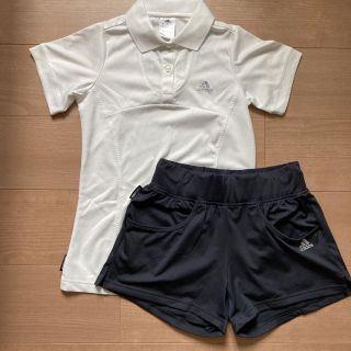 アディダス(adidas)のアディダス★テニスウェアセット　Sサイズ★白シャツ&ダークグレーパンツ(ウェア)