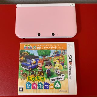 ニンテンドー3DS(ニンテンドー3DS)の3DS LL ピンク本体　美品　とびだせ どうぶつの森 amiibo(携帯用ゲームソフト)