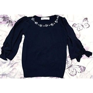 トッコ(tocco)の★最終値下げ★tocco closet ビジュー付きニットカットソー★ネイビー(カットソー(長袖/七分))