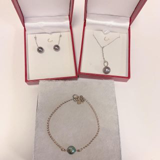 ミキモト(MIKIMOTO)の黒真珠　タヒチ産　ピアス　ネックレス　ブレスレット　3点セット　購入証明書付き(ネックレス)