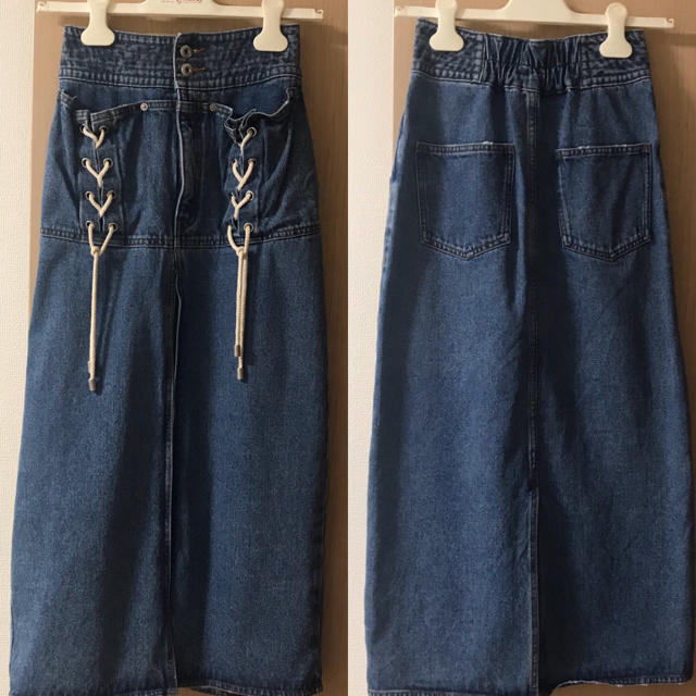 Ameri VINTAGE(アメリヴィンテージ)のAMERI UNEVENNESS POCKET DENIM SKIRT レディースのスカート(ロングスカート)の商品写真