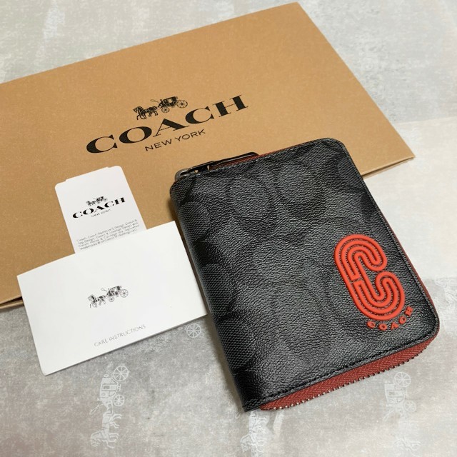 最新モデル 新品 COACH 折り財布 チャコール×ブラック お買い得モデル