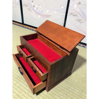 WOODWARE.KS☘️アンティック木製小物入れ上蓋開き二段三箇所