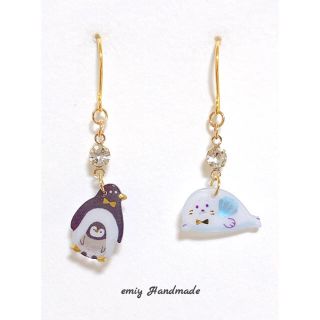 大人可愛い♡アシンメトリー　アニマルピアス・イヤリング／ペンギン　アザラシ(ピアス)