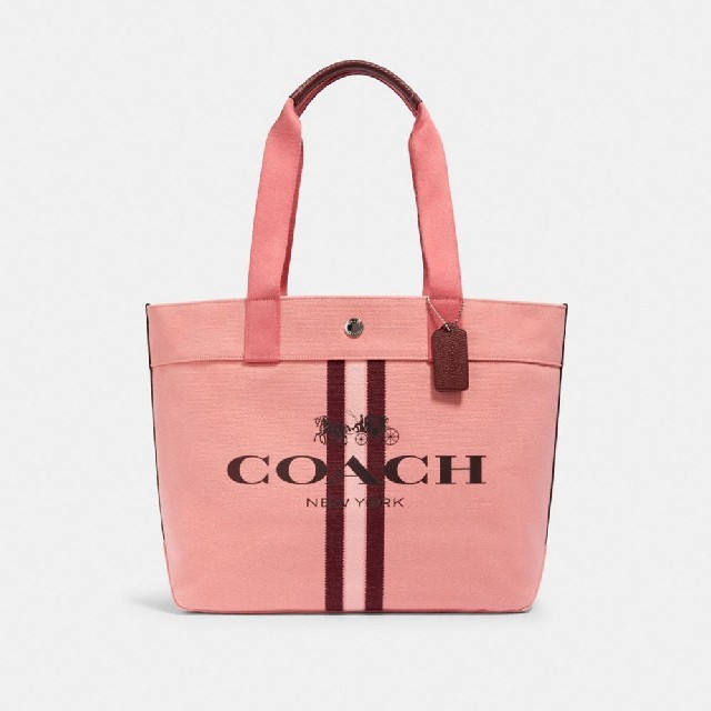 ブライトコーラル定価新品未使用＊COACH コーチ トートバッグ　トート　ウィズ　ストライプ＊