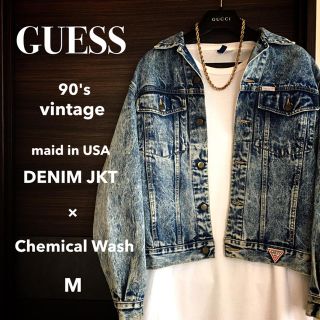 ゲス(GUESS)の【ヴィンテージ古着1点物】GUESSケミカルウォッシュデニムJKT M【美品】(Gジャン/デニムジャケット)