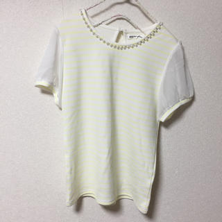 Tシャツ ボーダーパール付きトップス 美品(Tシャツ(半袖/袖なし))