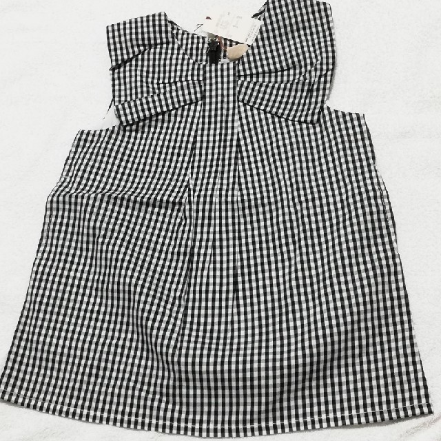 petit main(プティマイン)の新品　petit main 　黒ブロックチェックワンピース80cm キッズ/ベビー/マタニティのベビー服(~85cm)(ワンピース)の商品写真