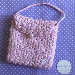 リフ編み模様のプチバッグ(ピンク)(ポーチ)