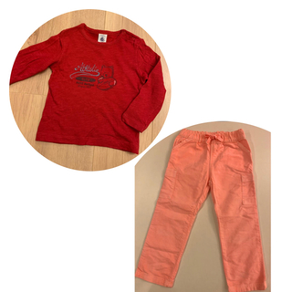 プチバトー(PETIT BATEAU)のpetit bateau  赤ロングTシャツ＆パンツ　86cm(パンツ)
