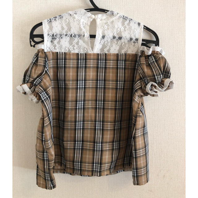 しまむら(シマムラ)の美品　オフショルチェックブラウス 120 キッズ/ベビー/マタニティのキッズ服女の子用(90cm~)(ブラウス)の商品写真