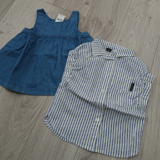 babyGAP(ベビーギャップ)のbabyGAPデニムチュニック+フタフタシャツセット キッズ/ベビー/マタニティのキッズ服女の子用(90cm~)(Tシャツ/カットソー)の商品写真