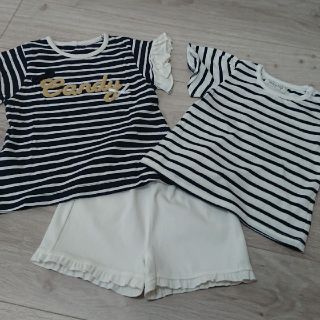 ユニクロ(UNIQLO)のしまむらボーダーTシャツ+UNIQLOショートパンツセット(Tシャツ/カットソー)